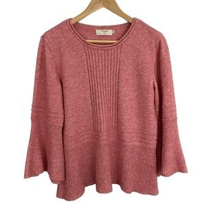 Cream Bell Sleeve Sweater Womens L Pink Knit Ruffle Super Soft Casual Feminine